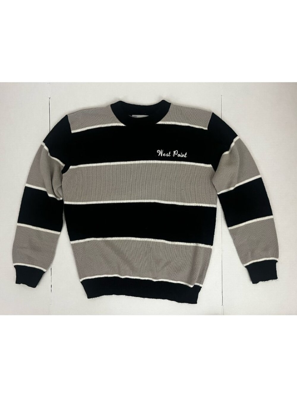 Vintage Marlomar West Point Sweater Acrylic Pullover Adult XXL Gray Black Stripe
